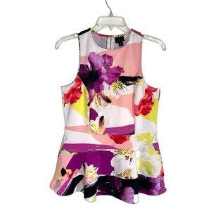Worthington Pink and Purple Floral Sleeveless Peplum Top size S